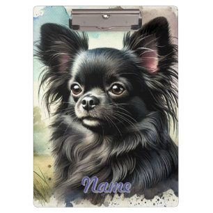 Pranchetas Chihuahua de Cabelo Longo Negro em Watercolor