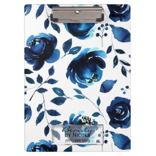 Pranchetas Chique Azul Indigo Glam Floral Personalizado