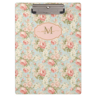 Pranchetas Chique Vintage Rosas Rosa Monograma Floral