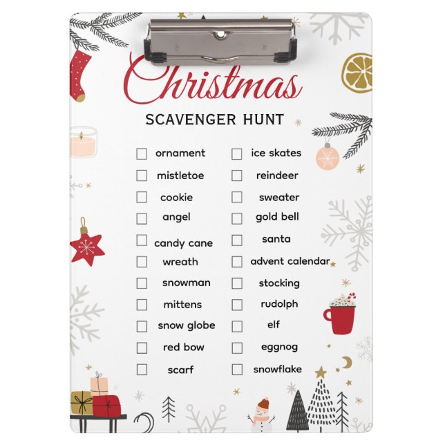 Pranchetas Christmas Scavenger Hunt Checklist Art (Frente)