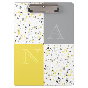 Pranchetas Cinza Amarelo Moderno Terrazzo Monograma