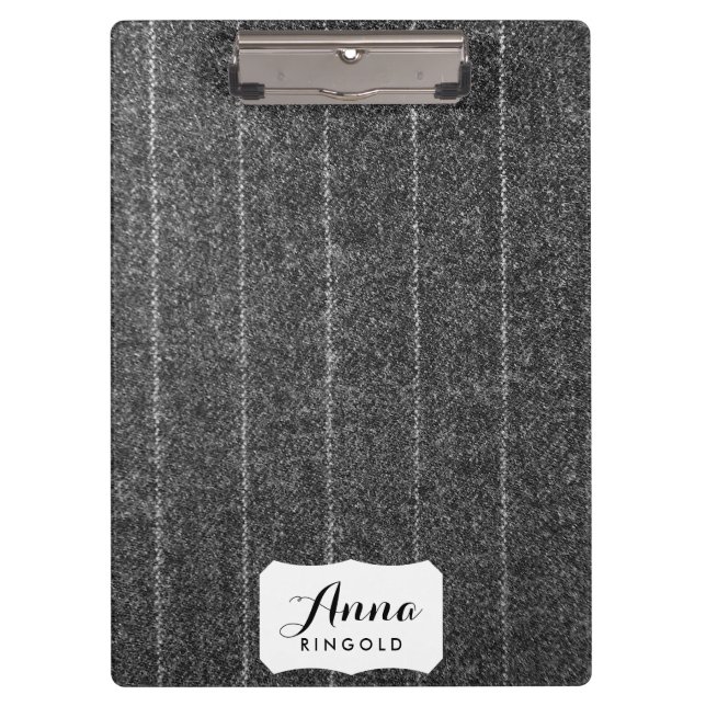 Pranchetas Cinza de carvão Pinstripe Tecido Preto (Frente)