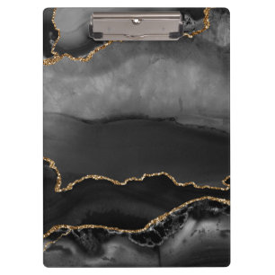 Pranchetas Cinza Faux Ouro de Agate Marcado Pedra Preta