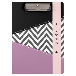 Pranchetas Cinza Zigzag, Cinza Chevron, Purple, Seu Nome