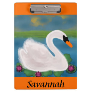 Pranchetas Cisne Branco em Lagoa com Clipboard de Folhas de L