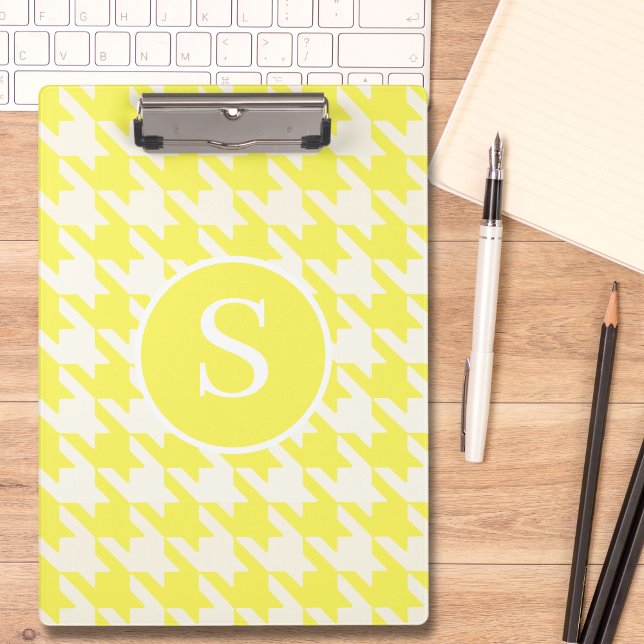 Pranchetas Clássico Houndstooth Lemon Amarelo e Branco Monogr (Criador carregado)