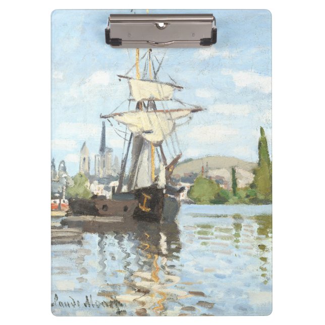 Pranchetas Claude Monet. Navios a voar no Sena em Rouen (Frente)