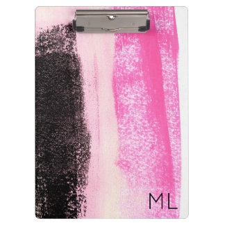Pranchetas Clipboa de Monograma de Tinta Preta Rosa Quente Mo