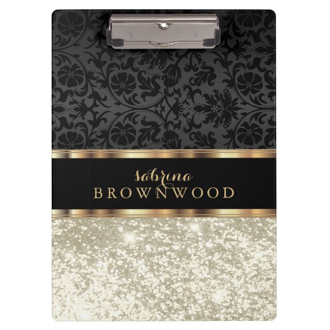 Pranchetas Clipboard Ivory Glitter e Black Damask (Frente)