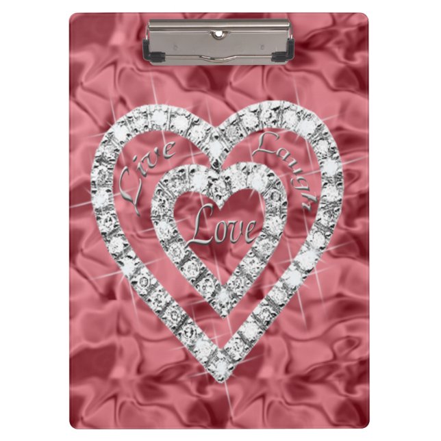 Pranchetas Clipboard Live Laugh Love Red Diamond Heart (Frente)