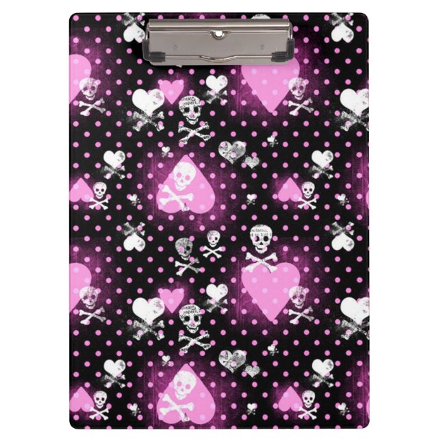 Pranchetas Clipboard/Skulls, Crossbones, Corações e Bolinhas (Frente)