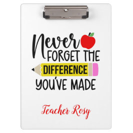Pranchetas Clipboards de Apreciação do Professor Nunca Esquec