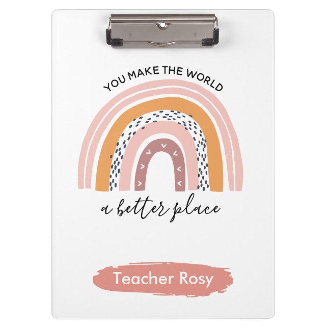 Pranchetas Clipboards de professor Boho Rainbow Pink Personal (Frente)