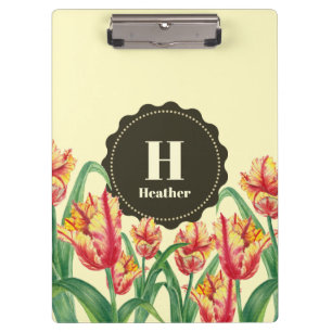 Pranchetas Coalho Amarelo Papagaio Tulipas Floral Monograma