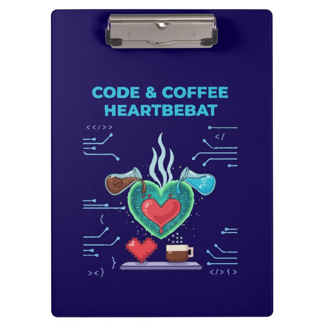 Pranchetas Code & Coffee Heartbeat | Programador Geek Diverti (Frente)