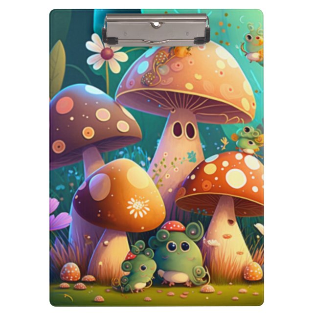 Pranchetas Cogumelos e flores insetos verdes (Frente)