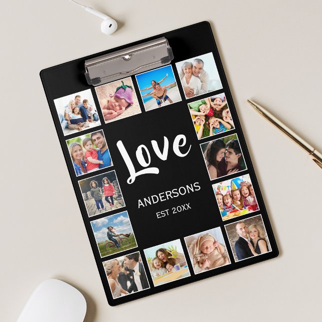 Pranchetas Colagem Personalizada de Fotos da Família em Preto (Criador carregado)