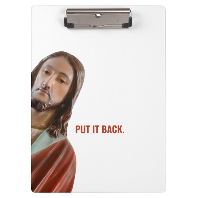 Pranchetas Coloque De Volta Jesus Engraçado No Fundo Branco (Frente)