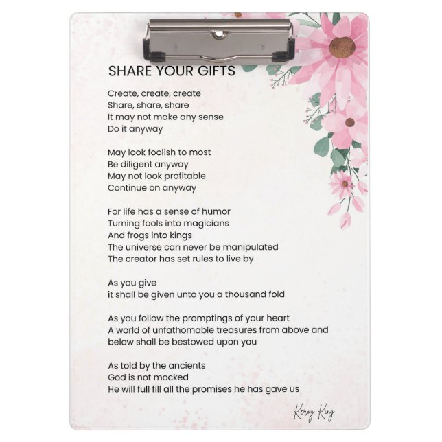 Pranchetas Compartilhe seu poema de empoderamento inspiracion (Frente)