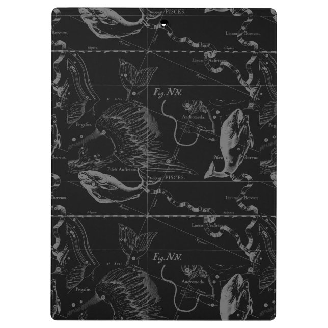 Pranchetas Constelação de peixes Hevelius 1690 em preto (Verso)