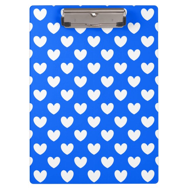 Pranchetas Corações brancos de polca em azul (Frente)