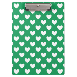 Pranchetas Corações brancos de polca em Kelly Green