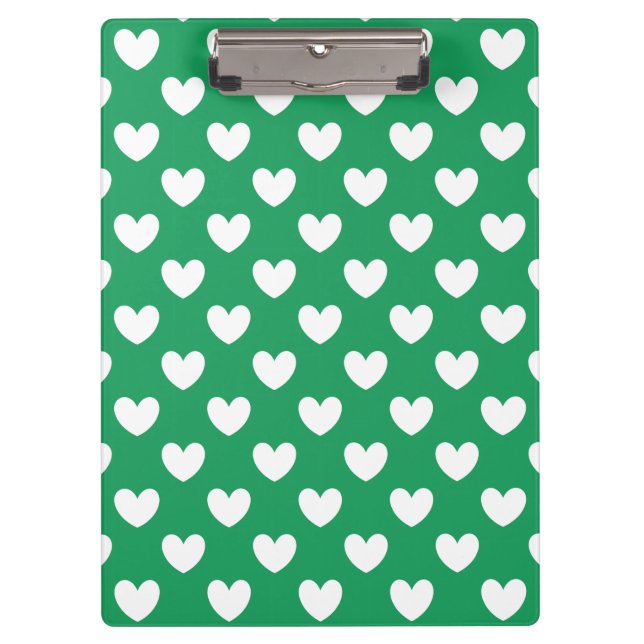 Pranchetas Corações brancos de polca em Kelly Green (Frente)