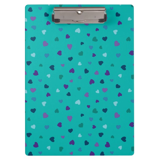 Pranchetas Corações Pequenos, Roxo, Azul Turquesa, Azul sobre (Frente)