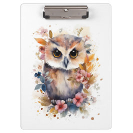 Pranchetas Coruja-Bebê da Floresta Bonita com Flores para Nur