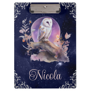 Pranchetas Coruja de Fantasia Celestial em Aquarela Vintage