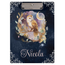 Coruja de Fantasia Celestial em Aquarela Vintage
