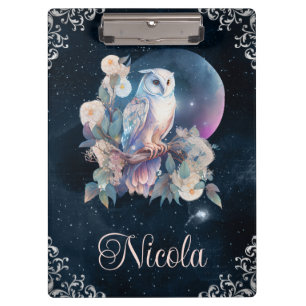 Pranchetas Coruja de fantasia celestial em aquarela vintage