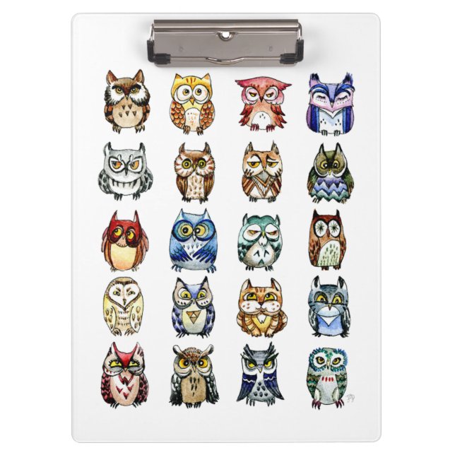 Pranchetas Corujas e gato da aguarela do arco-íris (Frente)