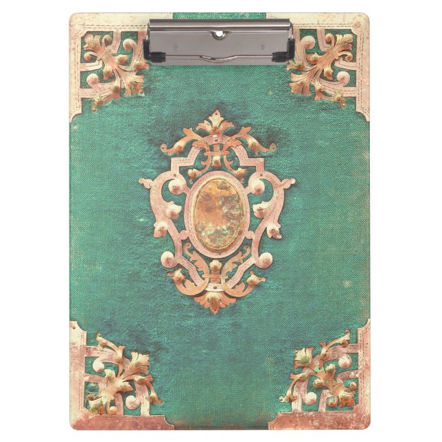 Pranchetas Crachá de livro antigo e vitoriano elegante verde (Frente)