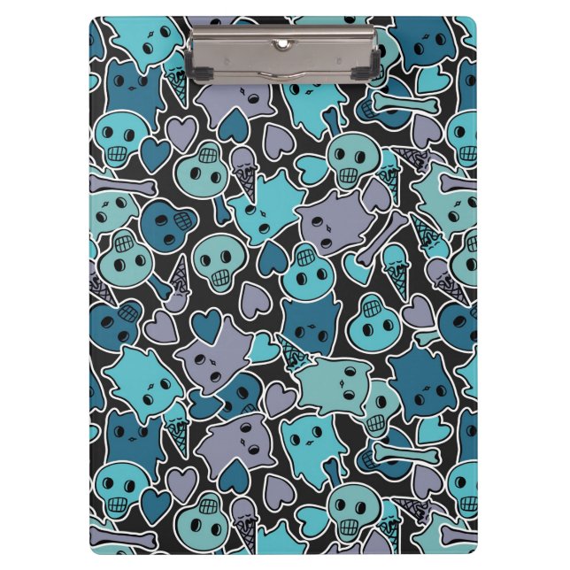 Pranchetas Crânios, e corações no fundo preto 2 (Frente)