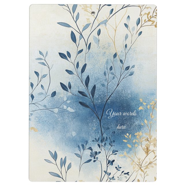 Pranchetas Create Your Own Blue Mist Gold Floral Minimalist (Verso)