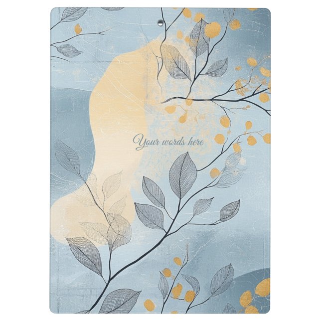 Pranchetas Create Your Own Golden Blue Floral Minimalist (Verso)