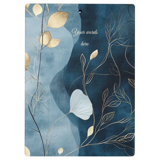 Pranchetas Create Your Own Wavy Blue Gold Floral Minimalist (Verso)