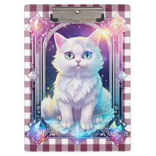 Pranchetas Cristal Gatinho Branco de Xadrez Preta e Roxo