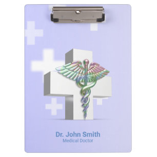Pranchetas Cruz Branca de Caduceus 3D Médico Holográfico
