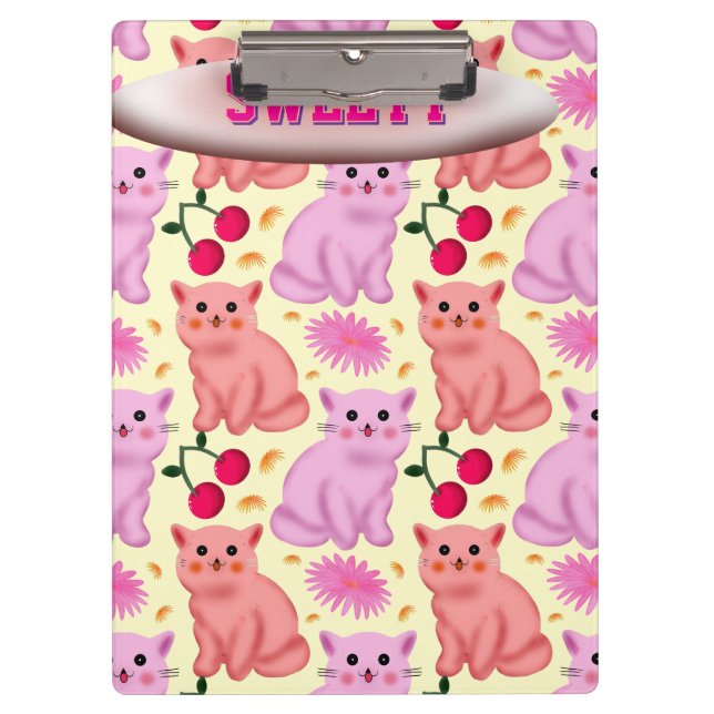 Pranchetas Custom Cute Cat Cherry Floral Pattern (Frente)