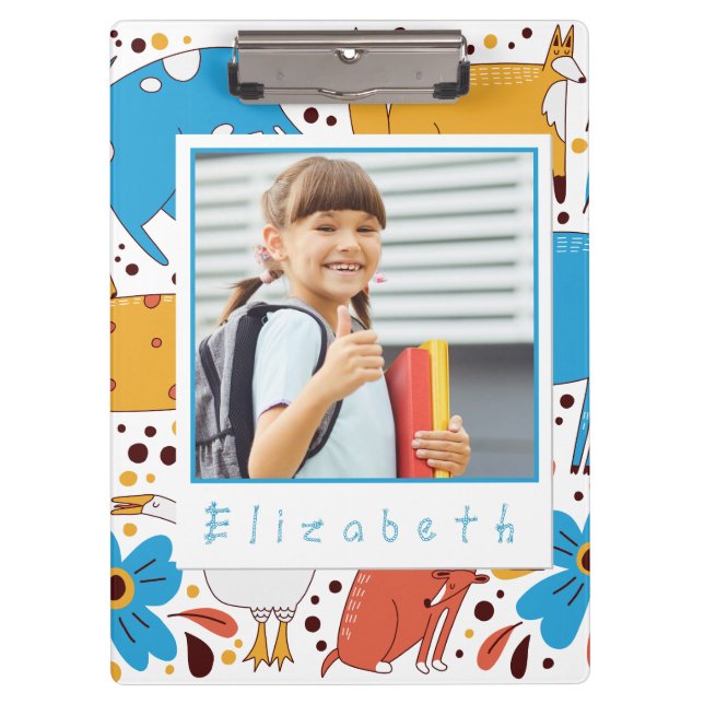Pranchetas Custom Cute Kid Name & Photo Animal Clipboard (Frente)