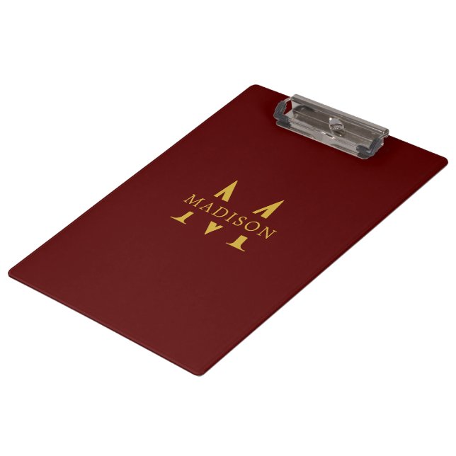 Pranchetas Custom Name with Monogram Maroon Professional (Inclinado)