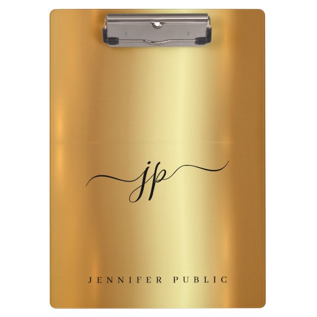 Pranchetas Custom Script Elegant Text Monogram Luxury Gold (Frente)