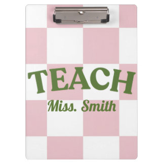Pranchetas Customizable Pink Checkered Teacher Clipboard 