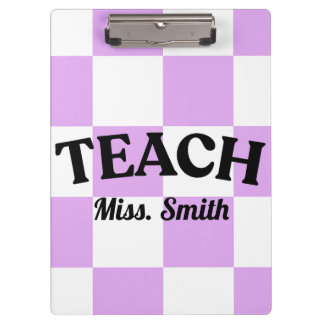 Pranchetas Customizable Purple Checkered Teacher Clipboard 