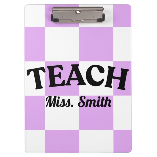 Pranchetas Customizable Purple Checkered Teacher Clipboard  (Frente)