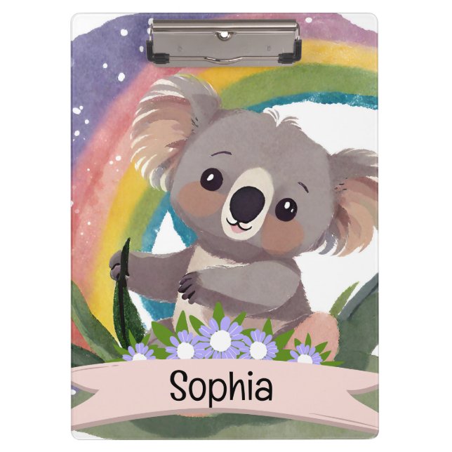 Pranchetas Cute Baby Koala Rainbow Nome Personalizado (Frente)