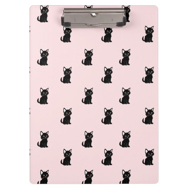 Pranchetas Cute Black Cat Pattern on Pastel Pink (Frente)