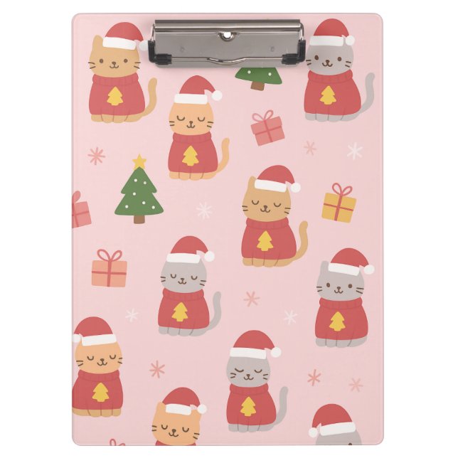 Pranchetas Cute Christmas Cats Pattern – Pink Holiday Design (Frente)